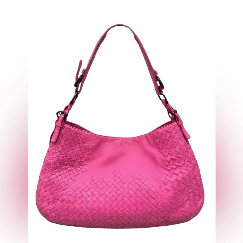 Bottega Veneta Barbie Pink Intreciatto Woven Parachute Leather Shoulder Hobo Bag